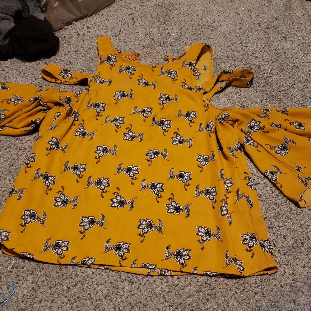 Yellow off shoulder shirt!